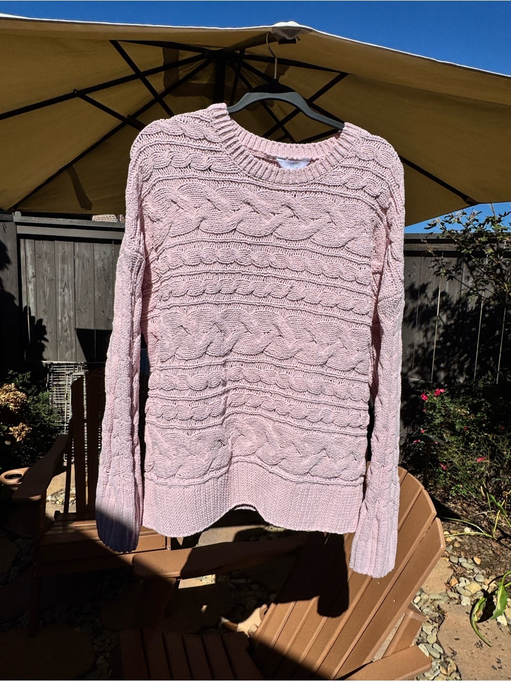 Time and Tru Pink Cable Knit Crewneck Sweater